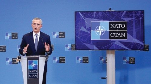 NATO Secretary General Jens Stoltenberg speaks during a news conference at the Alliance's ...