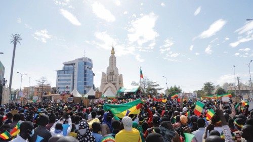 Supporters participate in a demonstration called by Mali transitional government after the Economic ...