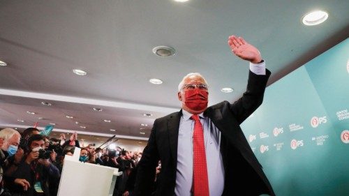 Portugal's Prime Minister and Socialist Party (PS) Secretary General Antonio Costa waves after ...