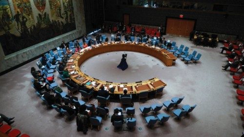 epa09719907 Members of the United Nations Security Council hold a meeting on the situation between ...