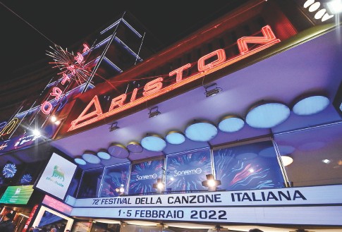 The entrance of the Ariston Theatre during the 72nd Sanremo Italian Song Festival, Sanremo, Italy, ...