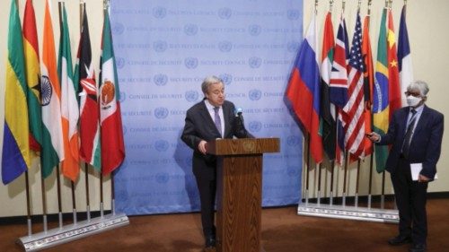 United Nations Secretary General Antonio Guterres speaks to members of the press at the United ...