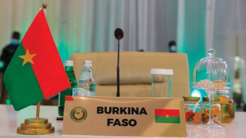 Empty seat of the head of state of Burkina Faso at the second extraordinary summit on the political ...