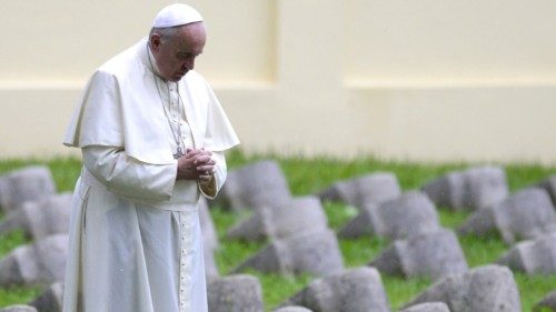 Pope Francis prays in the military cemetary of the World War I memorial of Redipuglia, near Gorizia, ...