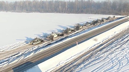 Russian tanks of the Western Military District units return to their permanent deployment sites, in ...