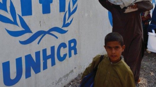 An Afghan refugee family arrives at The United Nations High Commissioner for Refugees (UNHCR) ...