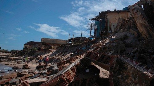 View of the remains of a house at Atafona beach, Atafona neighbourhood, in Sao Joao da Barra, Rio de ...