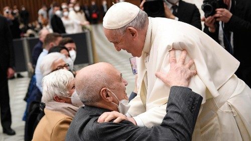 This handout picture made available by Vatican Media Press Office shows Pope Francis giving the ... This handout picture made available by Vatican Media Press Office shows Pope Francis giving the ...