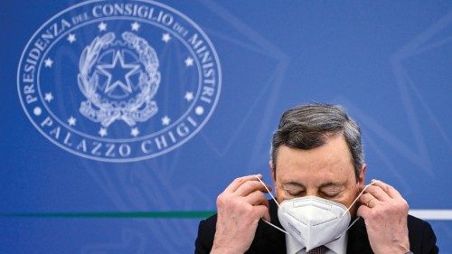 Italian Prime Minister Mario Draghi attends a press conference after the cabinet meeting, to ...