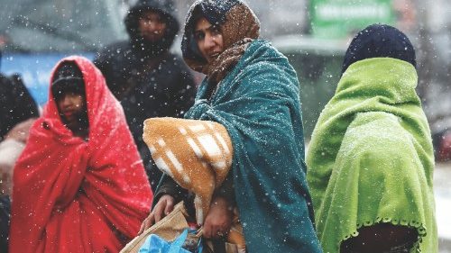 People fleeing Russian invasion of Ukraine arrive at a temporary camp in Przemysl, Poland, February ...