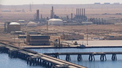 A picture taken on September 24, 2020 shows the Brega oil port in Marsa Brega, some 270kms west of ... A picture taken on September 24, 2020 shows the Brega oil port in Marsa Brega, some 270kms west of ...