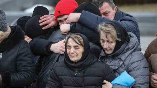 Myroslava Dudar attends the funeral of her son Viktor Dudar and  Ivan Koverznev, of Ukrainian ...