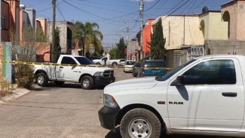A view shows the cordoned-off crime scene of a murdered journalist in Fresnillo, Zacatecas, Mexico, ...