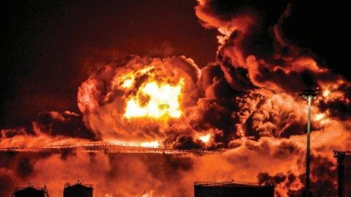 Smoke and flames rise from a Saudi Aramco oil facility in Saudi Arabia's Red Sea coastal city of ...