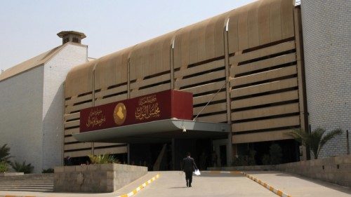 epa09860828 A view of the Iraqi parliament building in Baghdad, Iraq, 30 March 2022. The Iraqi ...