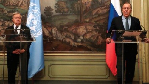 Russian Foreign Minister Sergei Lavrov and UN Secretary-General Antonio Guterres hold a joint press ...