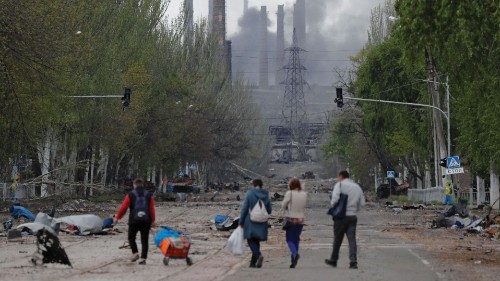 Smoke rises above a plant of Azovstal Iron and Steel Works during Ukraine-Russia conflict in the ...