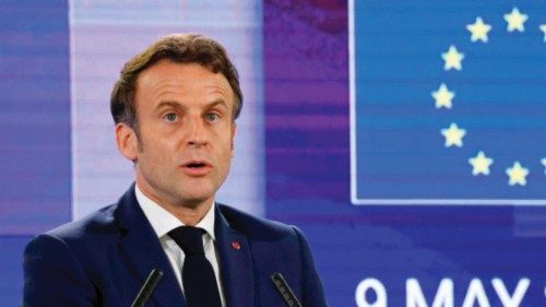 France's President Emmanuel Macron delivers a speech during the Conference on the Future of Europe ...