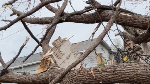 View of the damage after a tornado passed the area in Gaylord, Michigan, U.S., May 20, 2022 in this ...