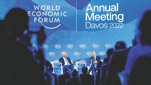 epa09976643 Klaus Schwab (L), Founder and Executive Chairman of the World Economic Forum, and German ...