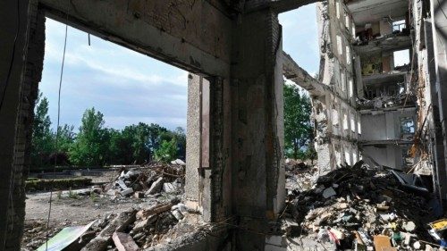 This photograph taken on June 10, 2022, shows the regional government building destroyed by a ... This photograph taken on June 10, 2022, shows the regional government building destroyed by a ...