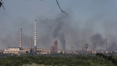 FILE PHOTO: Smoke rises after a military strike on a compound of Sievierodonetsk's Azot Chemical ...