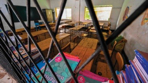 A closed classroom is seen at a government school in Colombo on June 20, 2022, after Sri Lanka ...