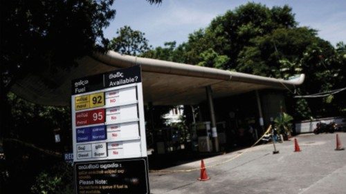 A closed Ceylon Petroleum Corporation fuel station displays the availability of all fuel types on a ...