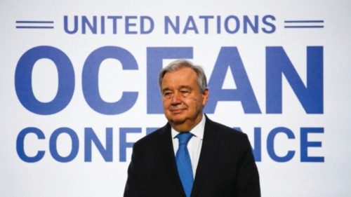 UN Secretary-General Antonio Guterres attend the opening of the 2022 UN Ocean Conference in Lisbon, ...