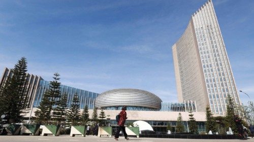 FILE PHOTO: A delegate arrives at the African Union Commission (AUC) headquarters during the 35th ...