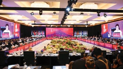 Indonesia's Foreign Minister Retno Marsudi delivers her speech during the G20 Foreign Ministers' ...