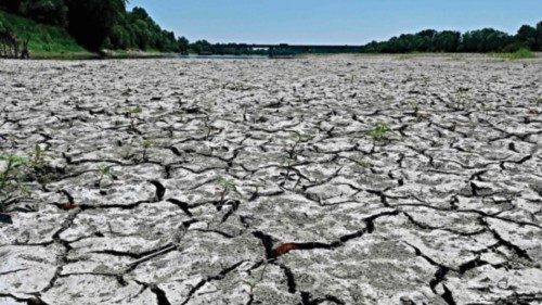 A photo taken on July 5, 2022, show the dried-up river bed of the Po river, in the area of the ...