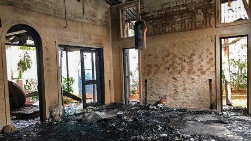 TOPSHOT - Debris are pictured inside the residence of Sri Lanka's Prime Minister, a day after it was ... TOPSHOT - Debris are pictured inside the residence of Sri Lanka's Prime Minister, a day after it was ...