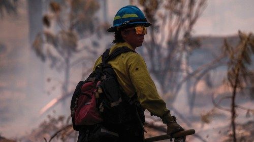 Firefighter Bryce McGhee monitors a firing operation to help fight the Washburn Fire in Yosemite ...