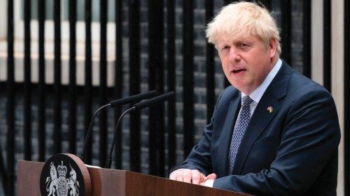 TOPSHOT - Britain's Prime Minister Boris Johnson makes a statement in front of 10 Downing Street in ...