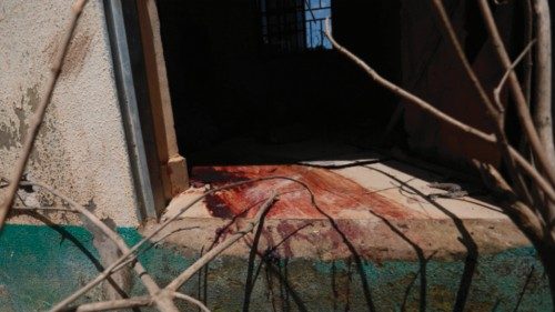 EDITORS NOTE: Graphic content / Blood stains are seen inside a security post in Abuja, Nigeria on ...