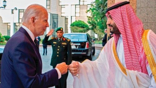 TOPSHOT - A handout picture released by the Saudi Royal Palace on July 15, 2022, shows Saudi Crown ... TOPSHOT - A handout picture released by the Saudi Royal Palace on July 15, 2022, shows Saudi Crown ...