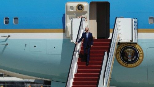 FILE PHOTO: U.S. President Joe Biden descends from Air Force One at Ben Gurion International Airport ...