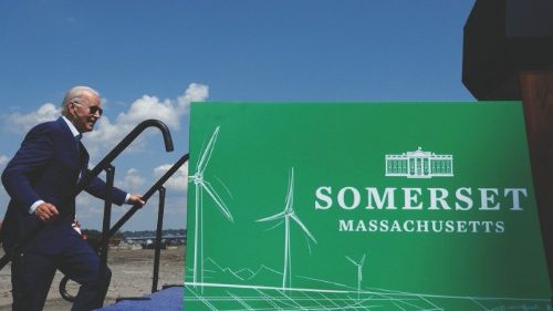 U.S. President Joe Biden arrives to deliver remarks on climate change and renewable energy at the ...