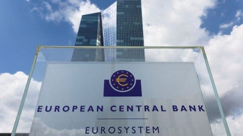 Signage is seen outside the European Central Bank (ECB) building, in Frankfurt, Germany, July 21, ...
