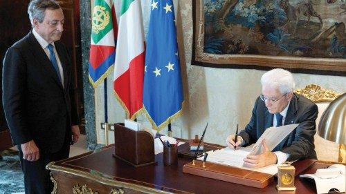 Italian President Sergio Mattarella meets with President of the Council Mario Draghi in Rome, Italy ...