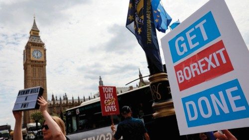 Anti-Brexit and anti-Conservative government protests demonstrate outside the Houses of Parliament ...