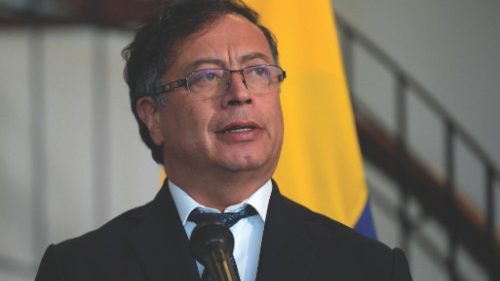 Colombia's President-elect Gustavo Petro (R) speaks during a press conference next to US Deputy ...