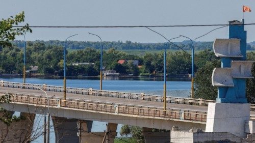 A general view shows the Antonovsky bridge closed for civilians, after it reportedly came under fire ...