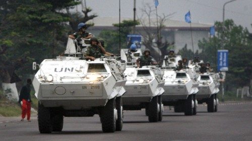 FILE PHOTO: United Nations peacekeeping troops patrol the streets in armoured personnel carriers on ...