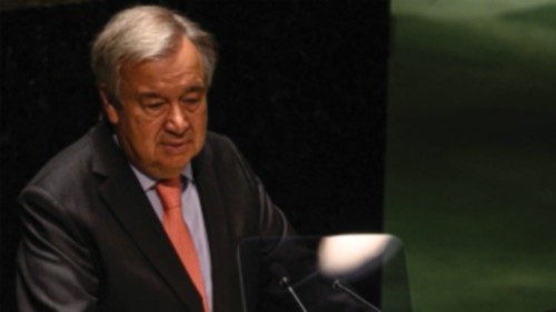United Nations Secretary General Antonio Guterres speaks during the 2022 Review Conference of the ...