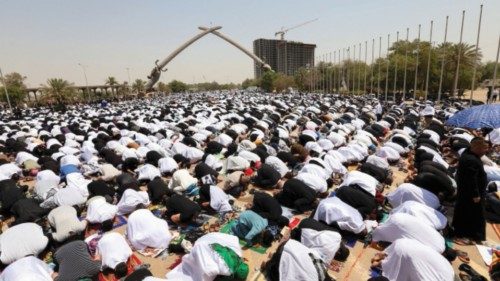 Supporters of Iraqi populist leader Moqtada al-Sadr gather for mass Friday prayer at Grand ...