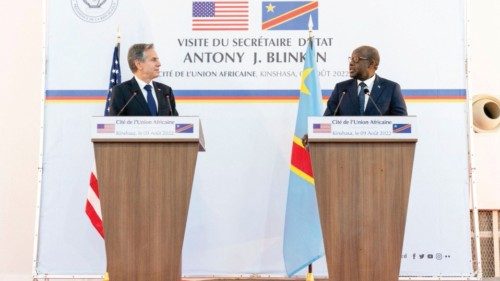 U.S. Secretary of State Antony Blinken and DRC Foreign Minister Christophe Lutundula hold a news ...