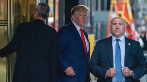 Former U.S. President Donald Trump  departs Trump Tower for a deposition two days after FBI agents ...