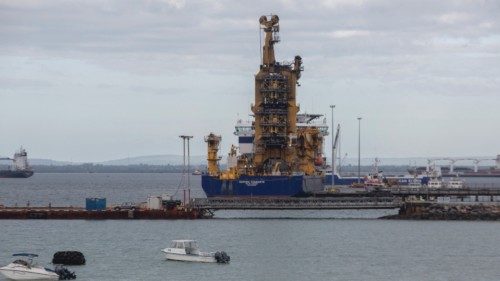 The OCSV Sapura Diamante (Offshore Construction Support Vessel), a pipe layer vessel used in ...